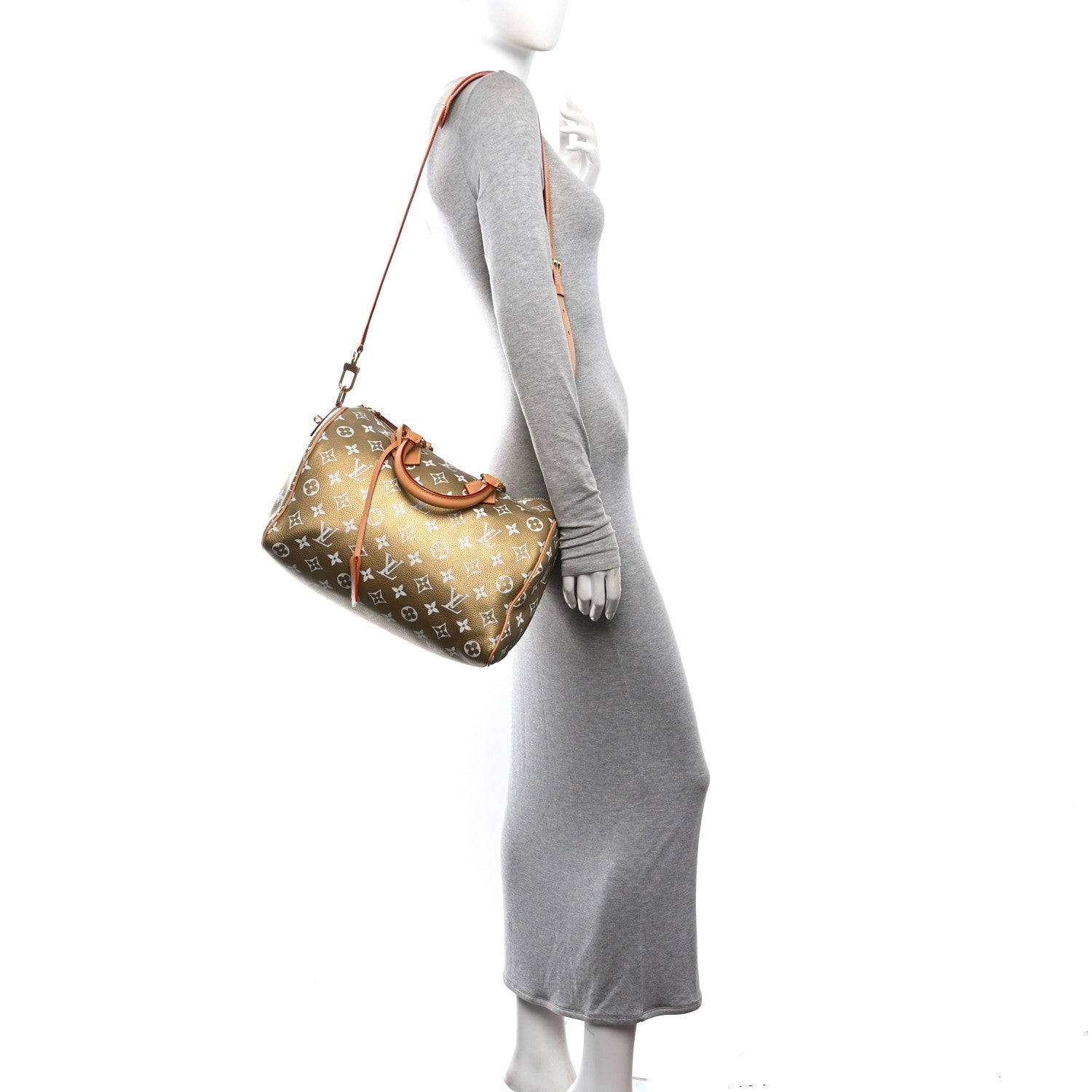Louis Vuitton Metallic Calfskin Monogram Speedy P9 Bandouliere 30 Gold Kintsugi 2 of 11