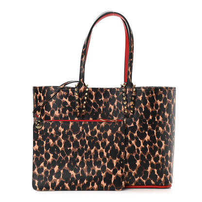 Christian Louboutin Calfskin Leopard Print Spikes Small East West Cabata Tote Brown 1 of 9