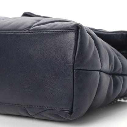 Saint Laurent Lambskin Quilted Medium Loulou Puffer Monogram Chain Satchel Navy 11 of 12