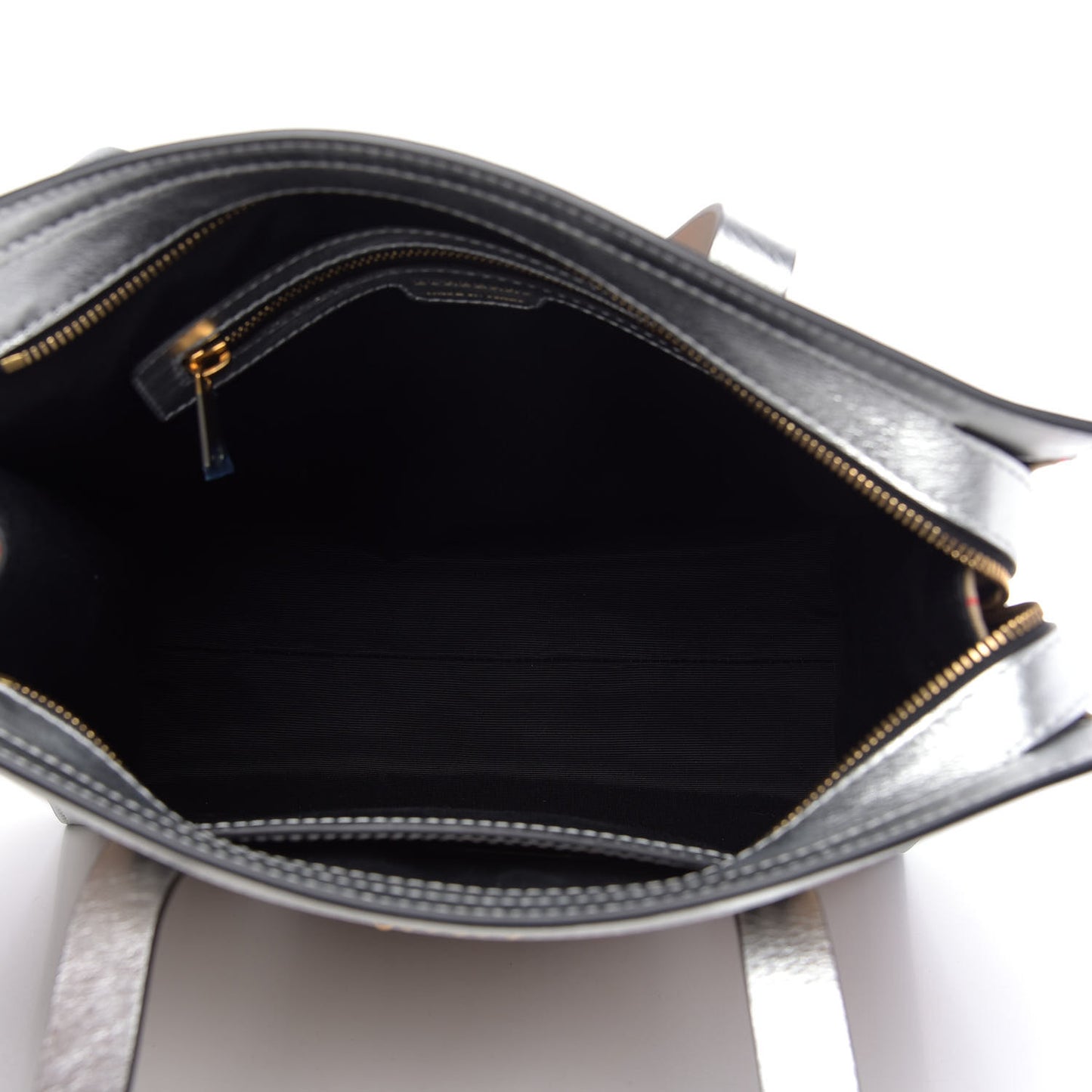 Metallic Calfskin Medium 1983 Knight Check Link Tote Silver