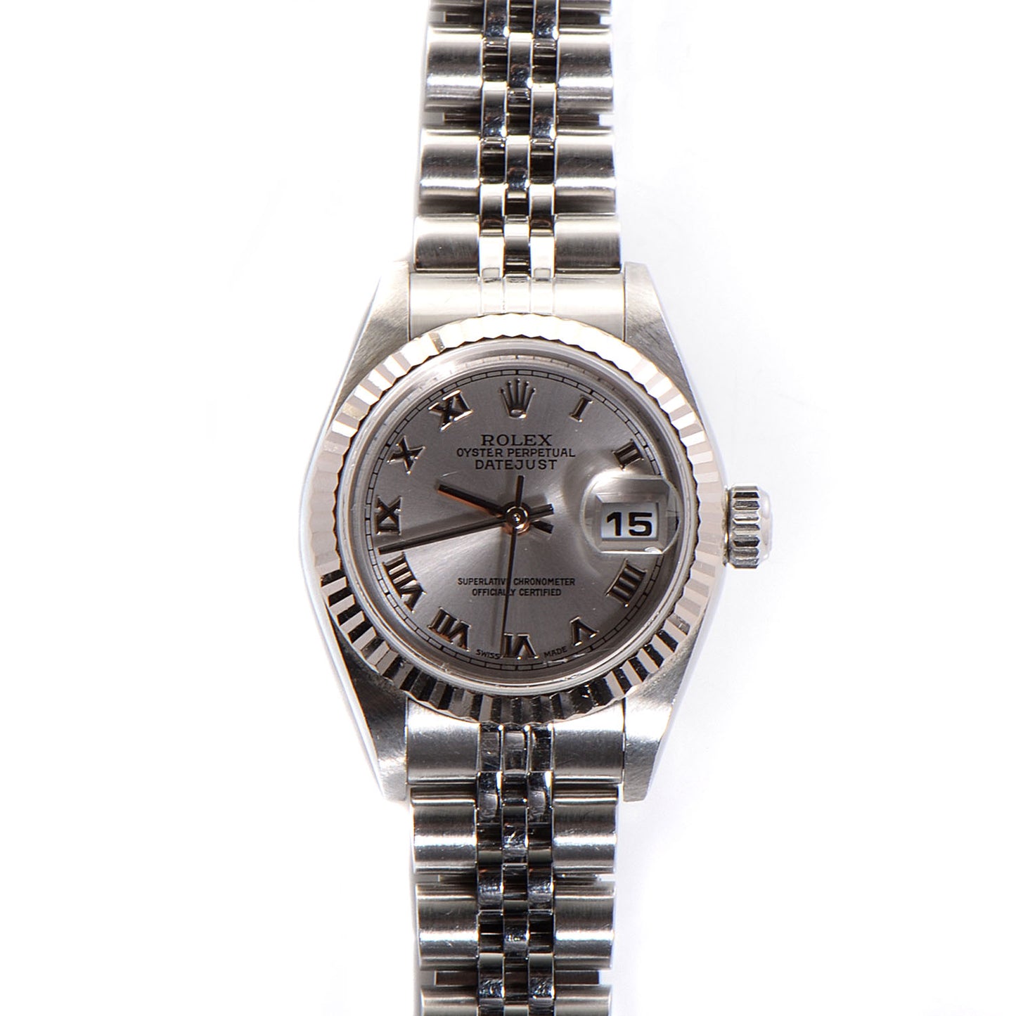 Stainless Steel 18K White Gold 26mm Oyster Perpetual Datejust Watch Silver Roman 179174