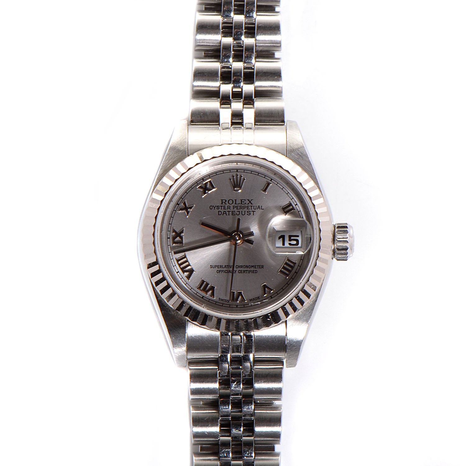 Rolex Stainless Steel 18K White Gold 26mm Oyster Perpetual Datejust Watch Silver Roman 179174 1 of 8