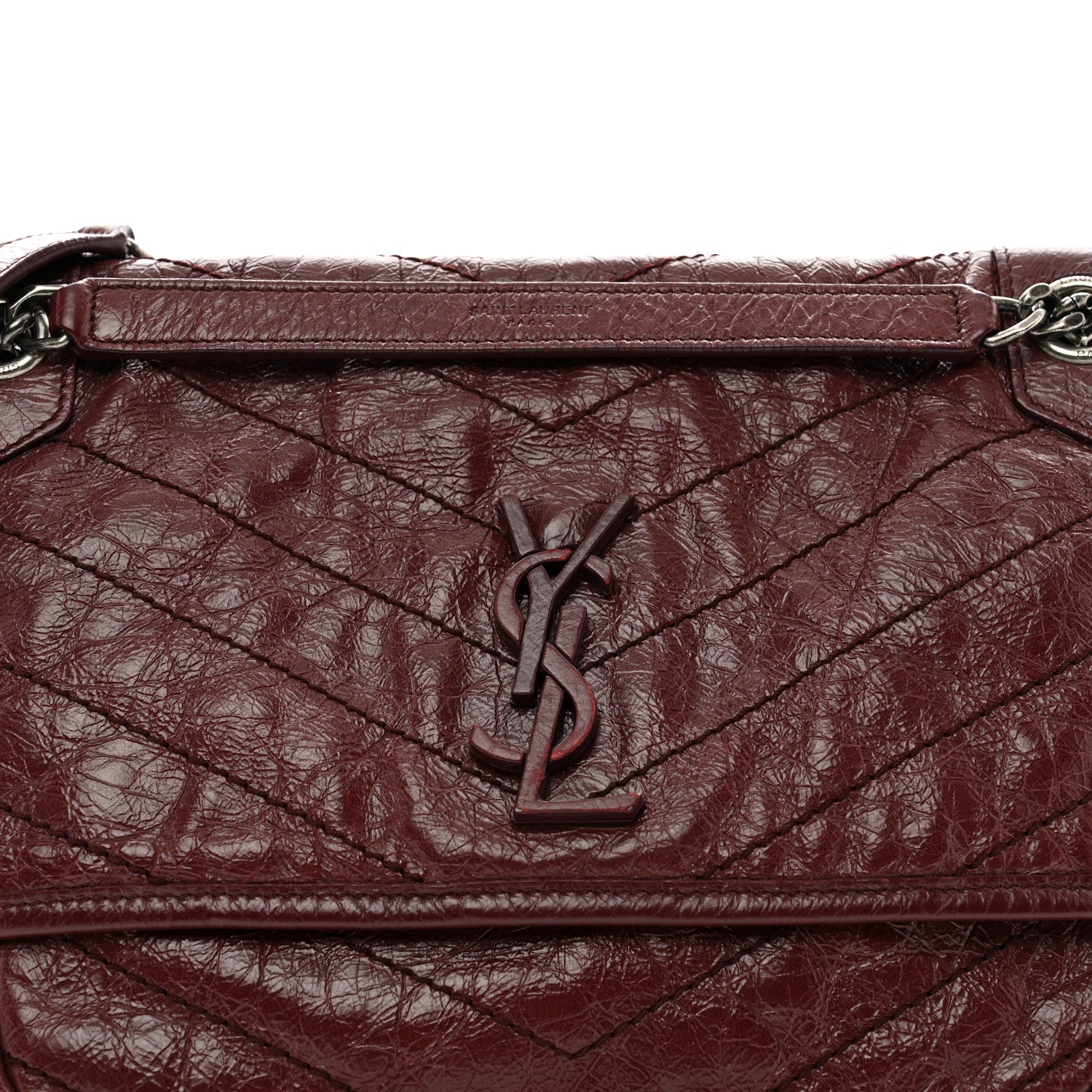 Saint Laurent Crinkled Calfskin Matelasse Monogram Medium Niki Chain Satchel Rouge Legion 5 of 10