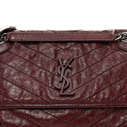Saint Laurent Crinkled Calfskin Matelasse Monogram Medium Niki Chain Satchel Rouge Legion 5 of 10