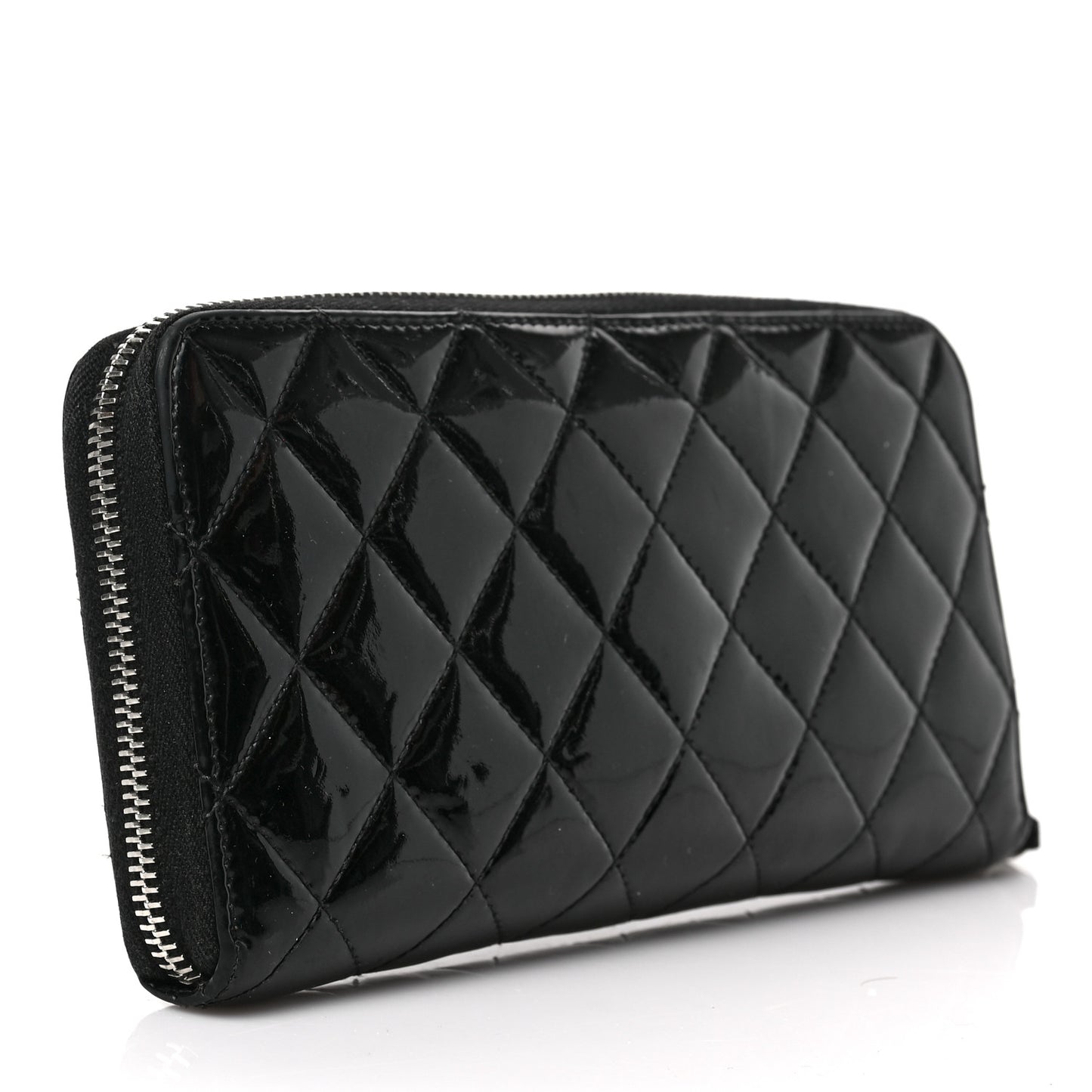 Patent Quilted Zip Around Wallet Black