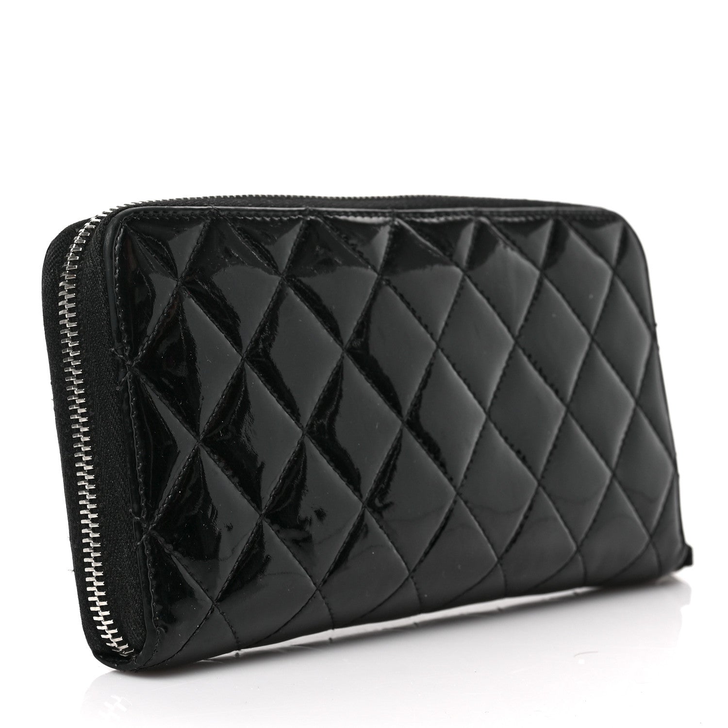 Chanel Patent Quilted Zip Around Wallet Black 3 of 7