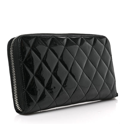 Chanel Patent Quilted Zip Around Wallet Black 3 of 7