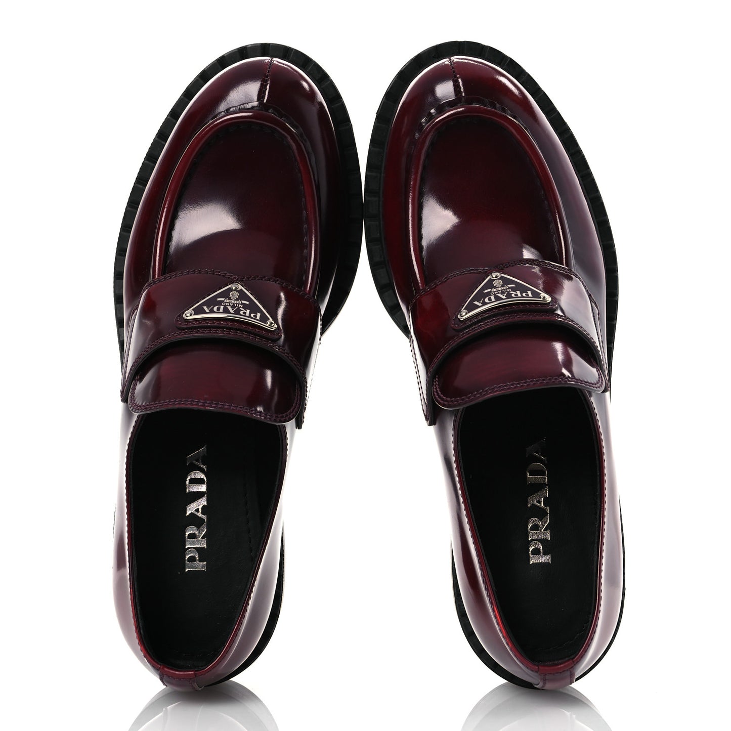 Brushed Calfskin Metal Triangle Logo 50mm Loafers 38.5 Porpora Fume