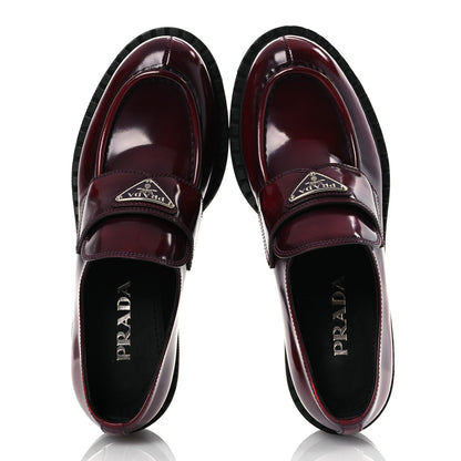 Prada Brushed Calfskin Metal Triangle Logo 50mm Loafers 38.5 Porpora Fume 2 of 12