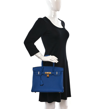 Hermes Taurillon Clemence Birkin 30 Bleu France 2 of 9