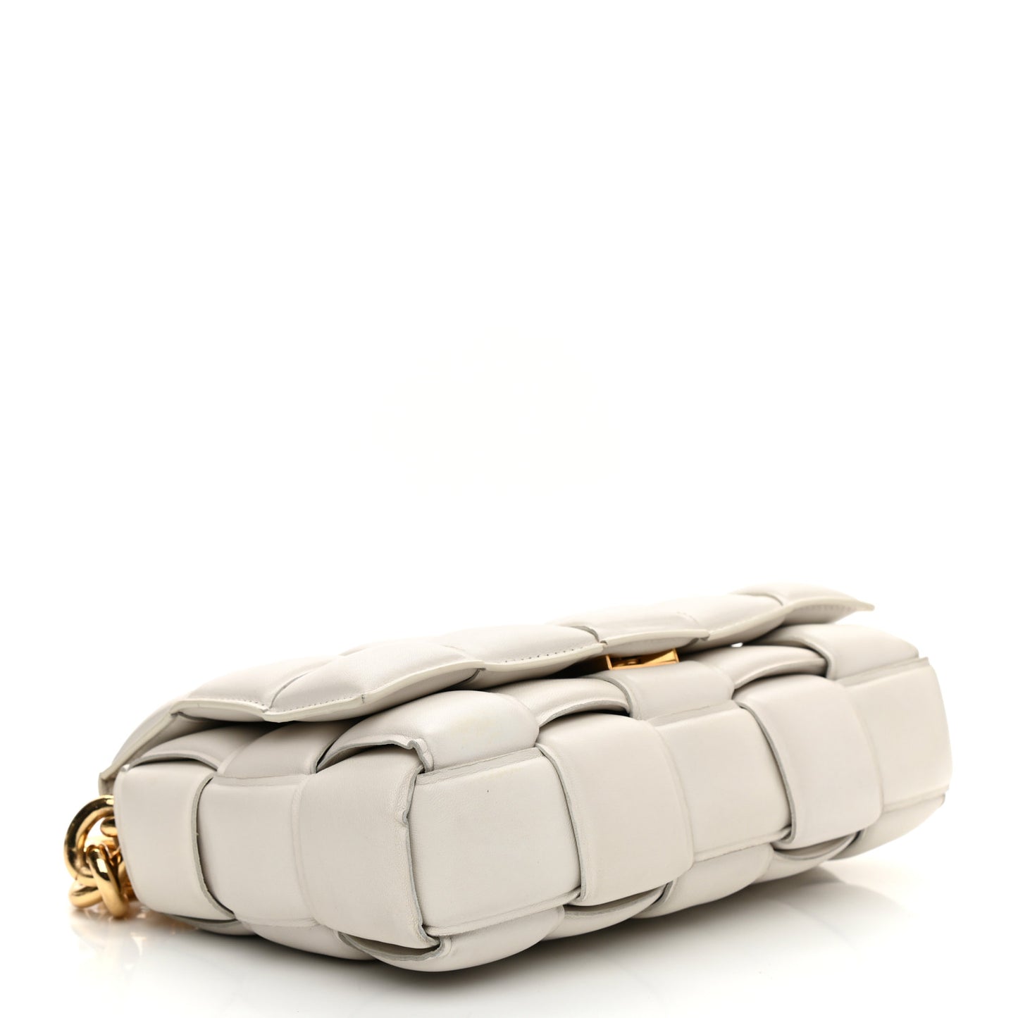 Lambskin Maxi Intreccio Padded Chain Cassette Crossbody Bag White