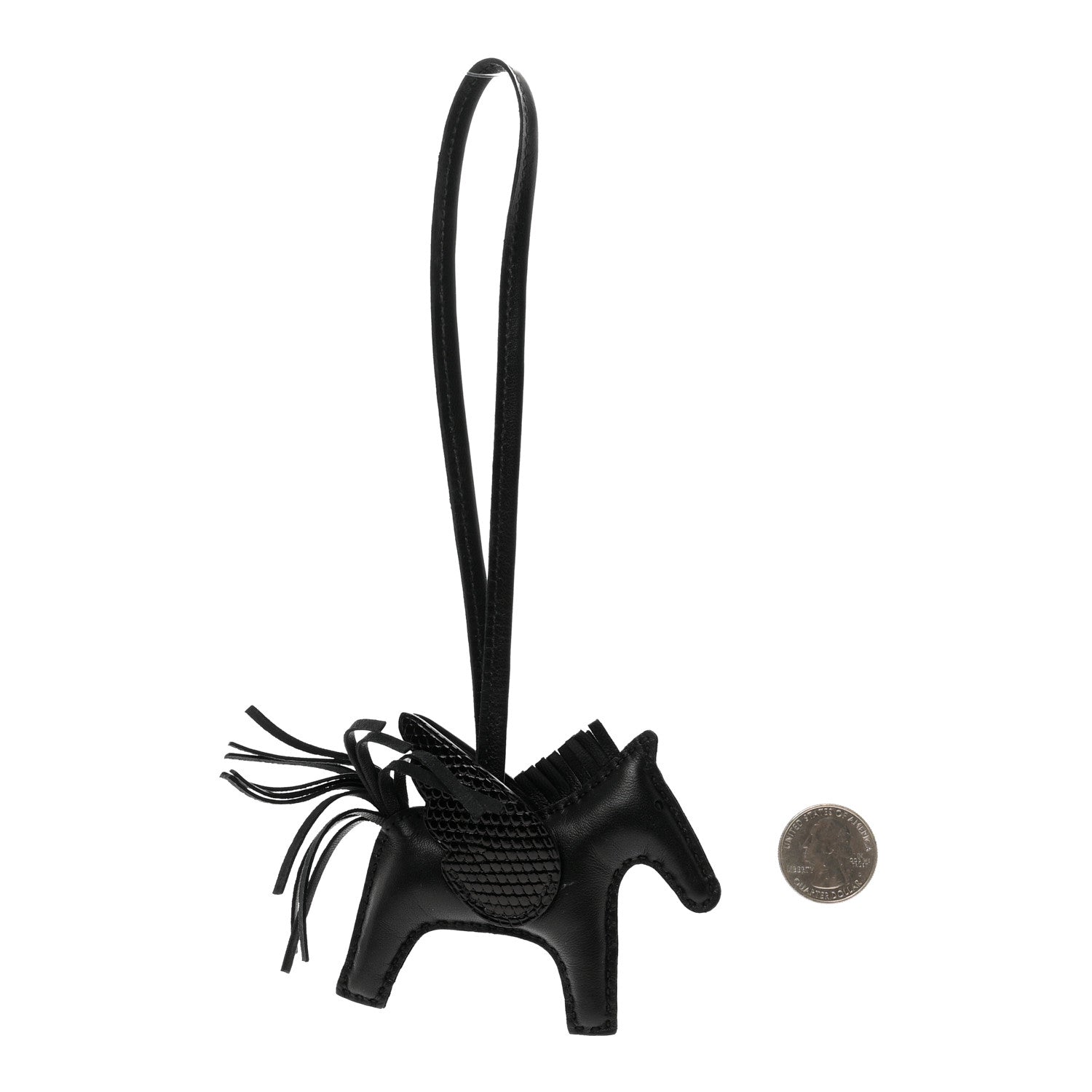 Hermes Milo Lambskin Lizard Touch Grigri Rodeo Pegase Horse Bag Charm PM So Black 2 of 4