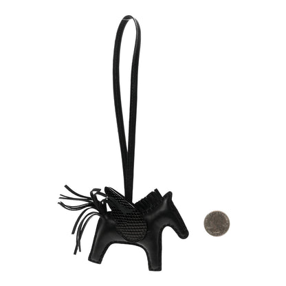 Hermes Milo Lambskin Lizard Touch Grigri Rodeo Pegase Horse Bag Charm PM So Black 2 of 4