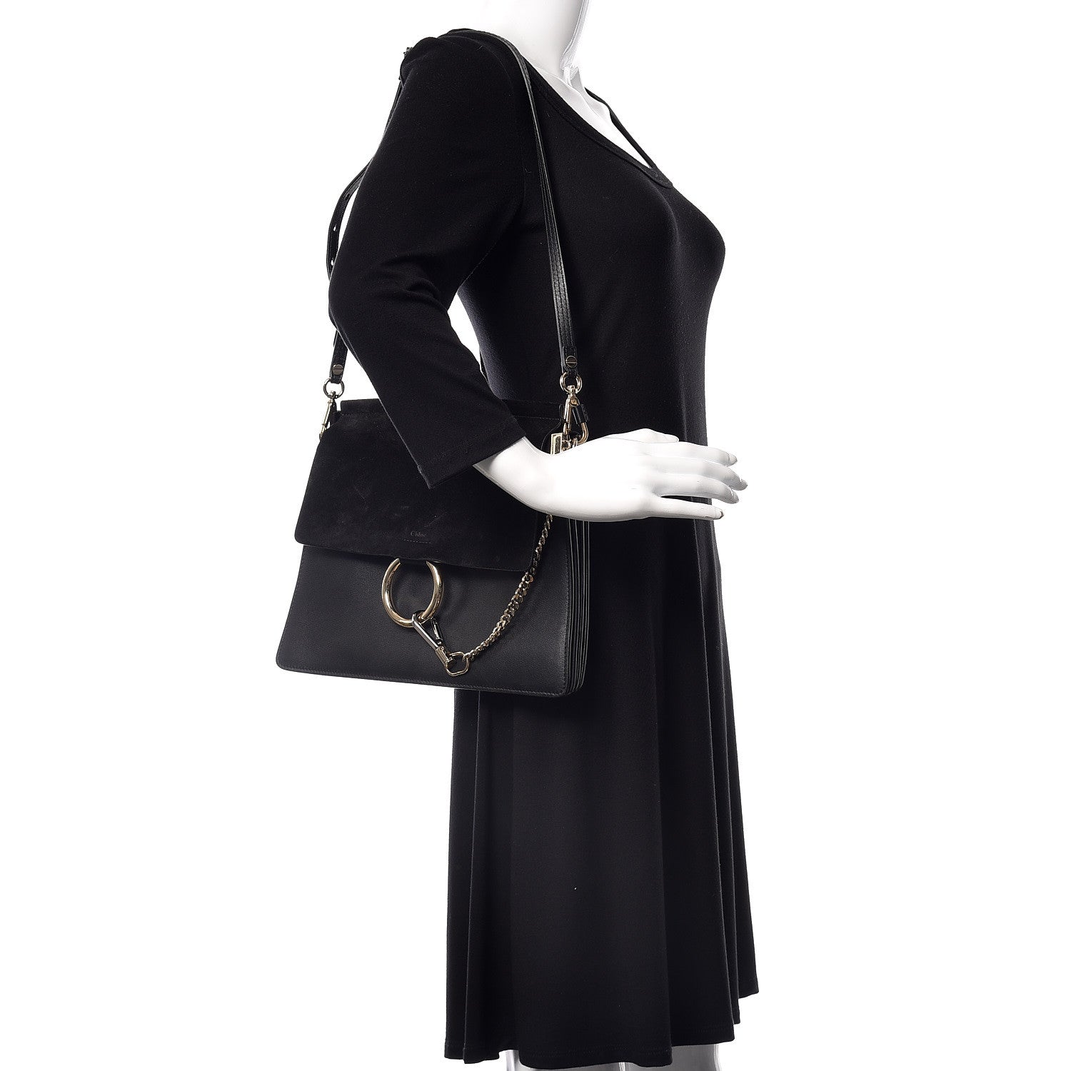 Chloe Suede Calfskin Medium Faye Shoulder Bag Black 2 of 18