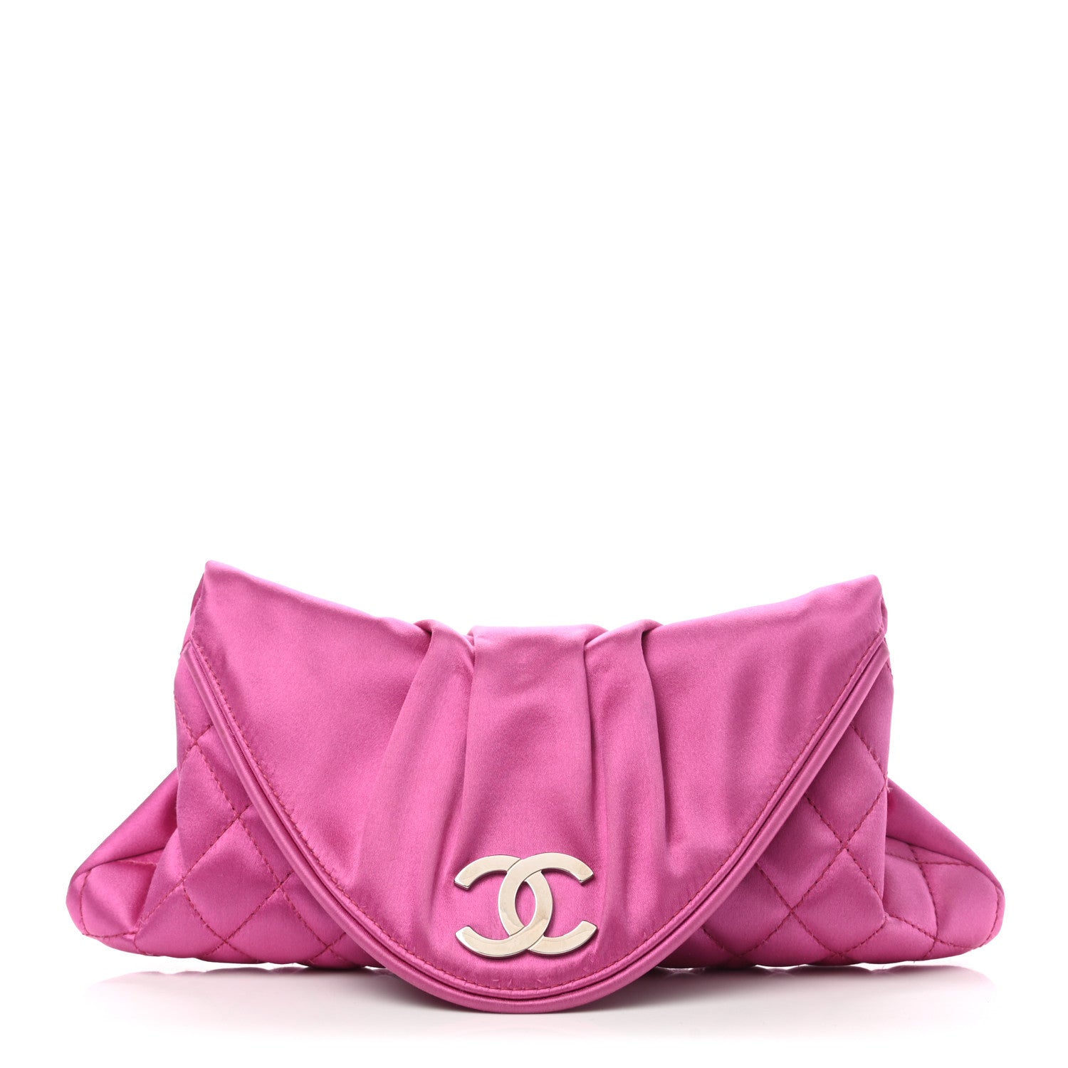 Chanel Satin Quilted Flap Clutch Fuchsia 1 of 10