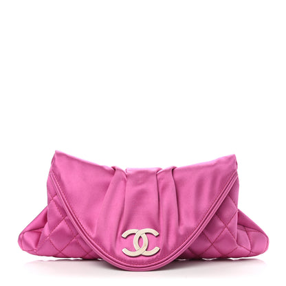 Chanel Satin Quilted Flap Clutch Fuchsia 1 of 10