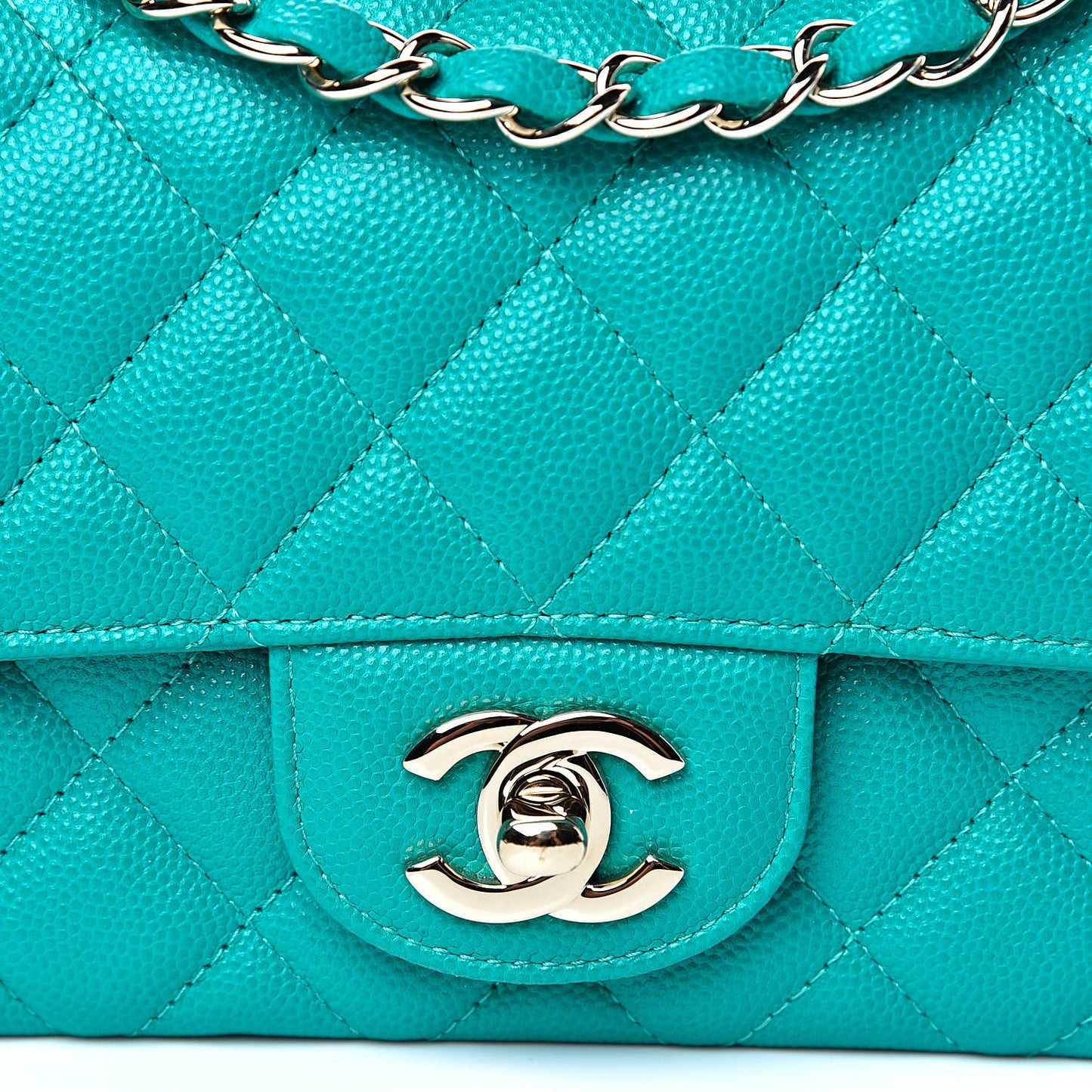 Caviar Quilted Mini Rectangular Flap Turquoise