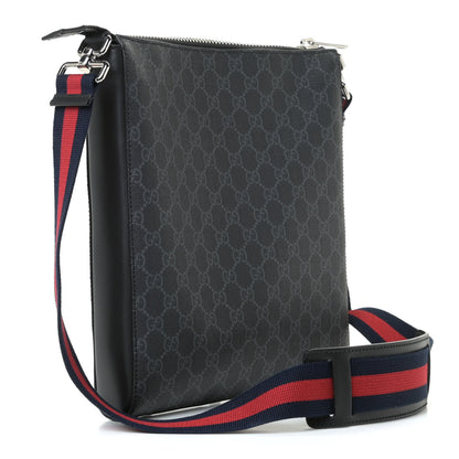 Gucci GG Supreme Monogram Appia Calfskin Web Flat Messenger Bag Black Grey 4 of 12