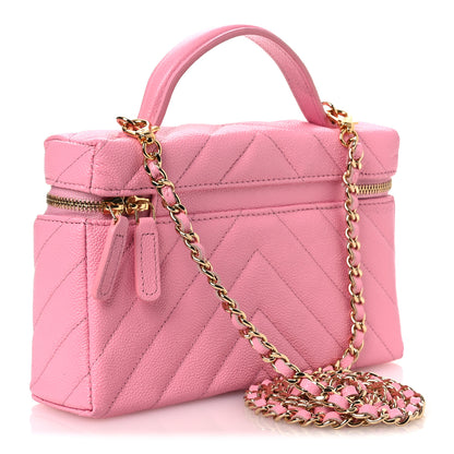 Chanel Shiny Caviar Quilted Sleek Chevron Vanity With Chain Rose 3 of 12