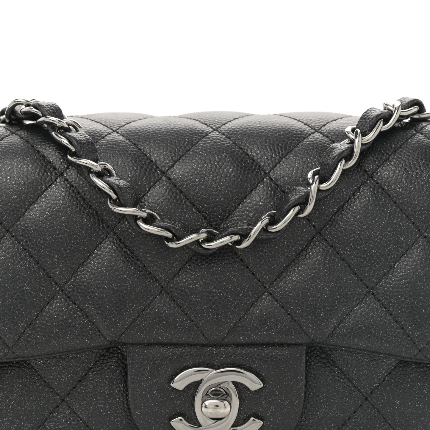 Iridescent Caviar Quilted Mini Rectangular Flap Black