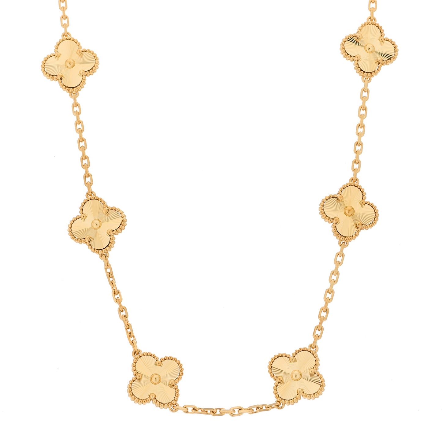 18K Yellow Gold 10 Motifs Guilloche Vintage Alhambra Necklace