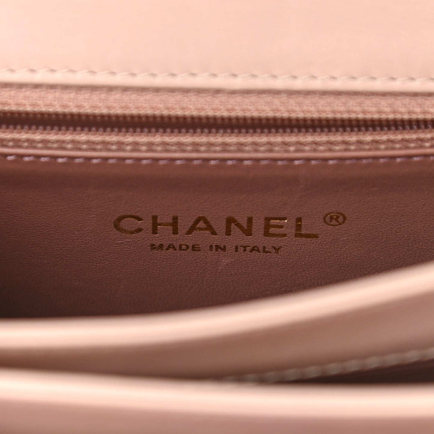 Glazed Calfskin Quilted Mini Straight Lined Flap Beige