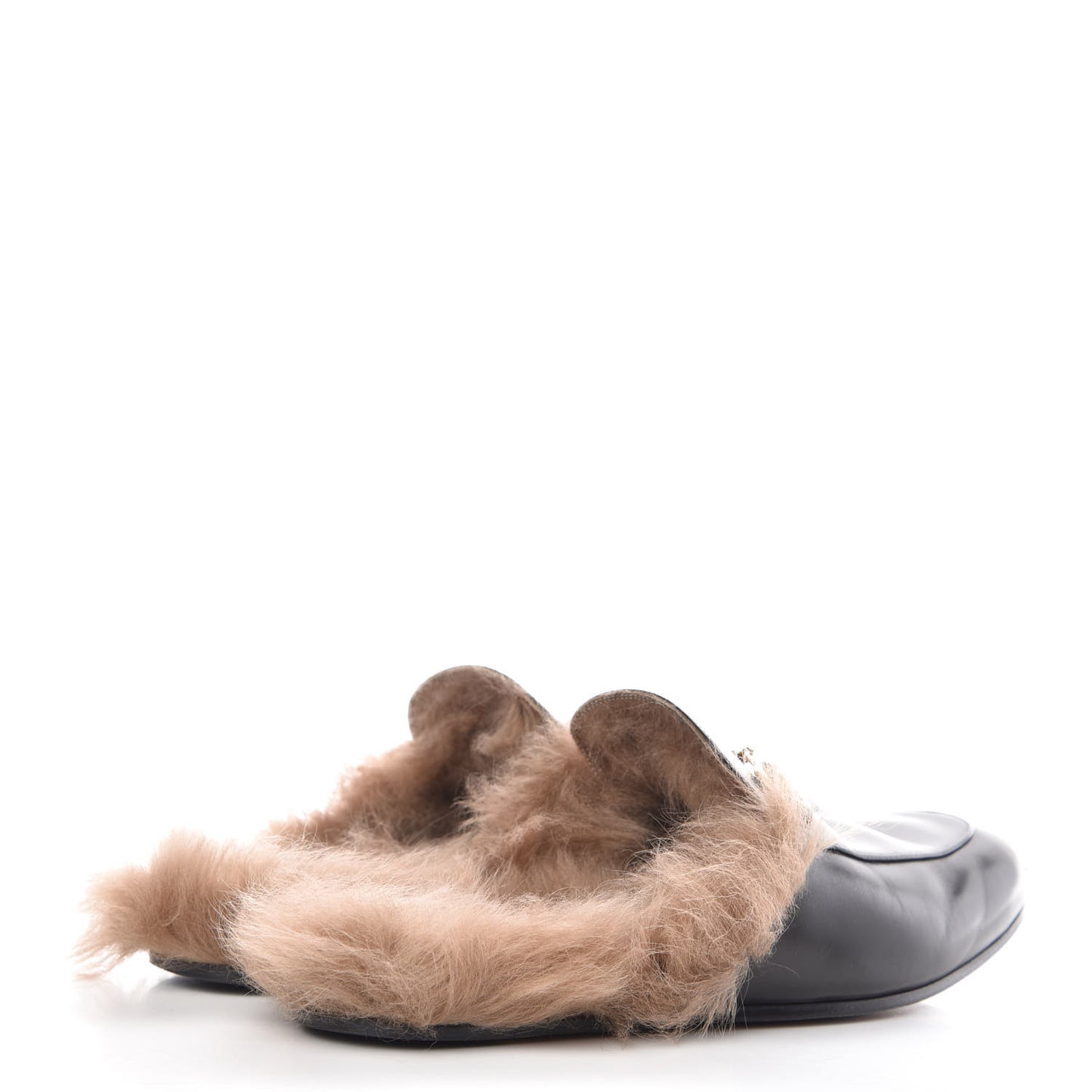 Calfskin Fur Mens Princetown Slippers 7.5 Black