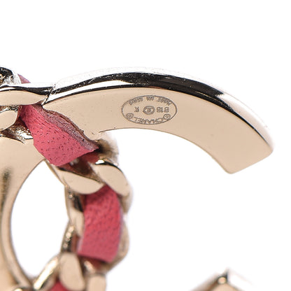 Chanel Crystal Baguette Lambskin Large CC Earrings Gold Pink 4 of 5