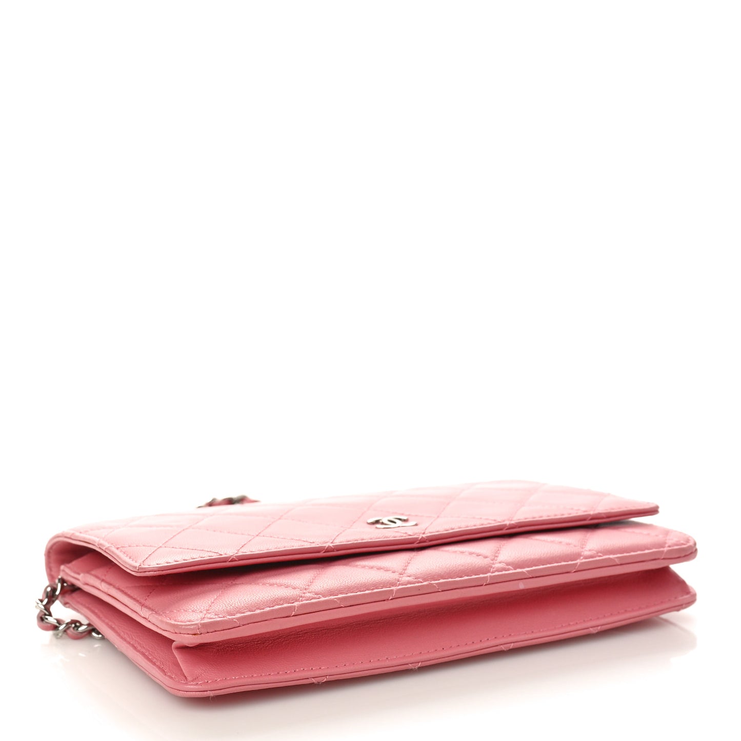 Lambskin Quilted Wallet On Chain WOC Pink