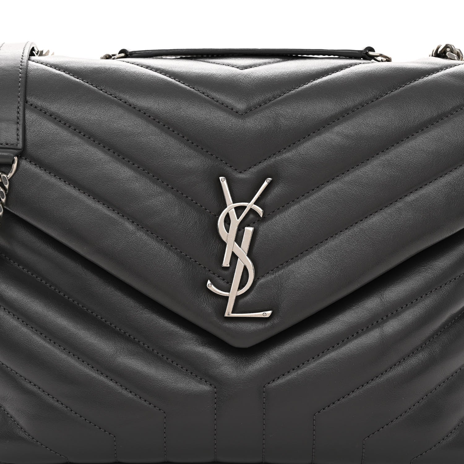 Saint Laurent Calfskin Y Quilted Monogram Medium Loulou Chain Satchel Storm 7 of 9