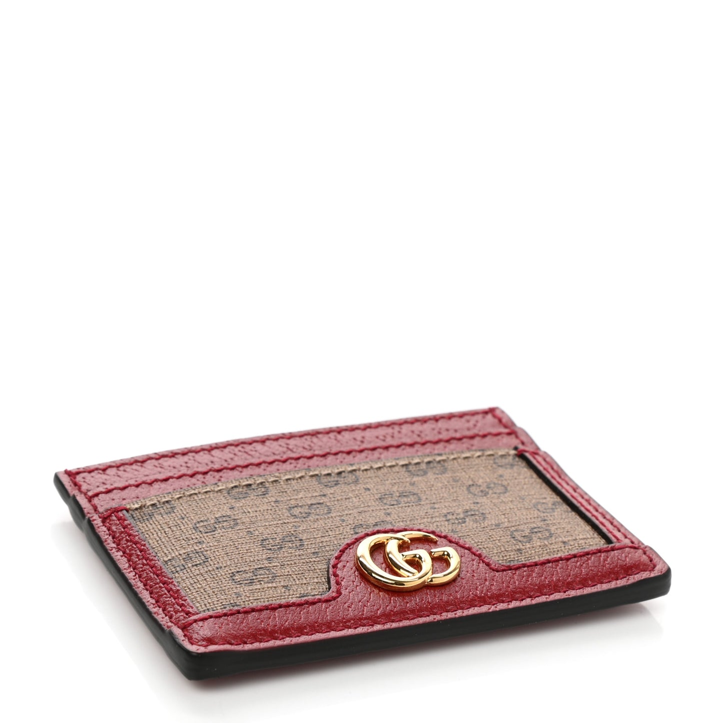 X DORAEMON Mini Vintage GG Supreme Monogram Card Holder Beige Cherry Red