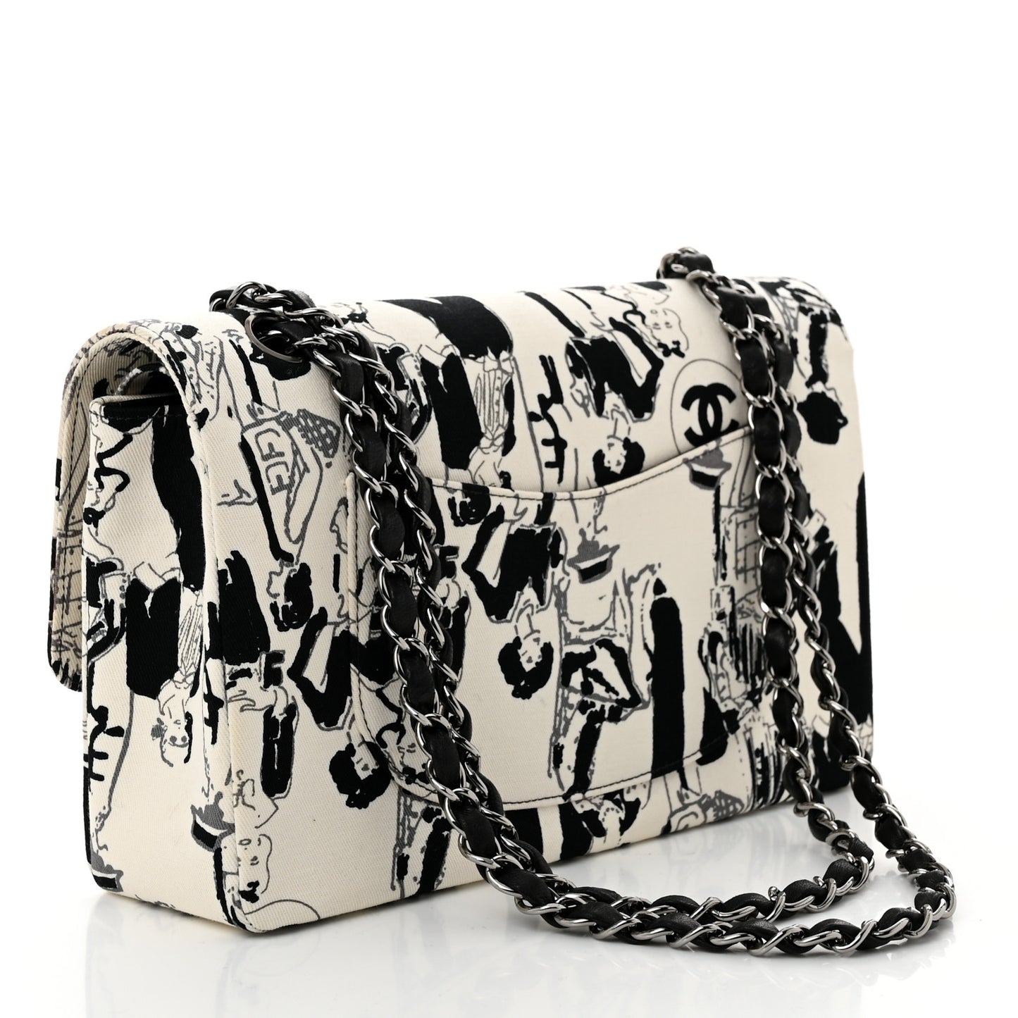 Canvas Coco Icons Medium Double Flap Black White