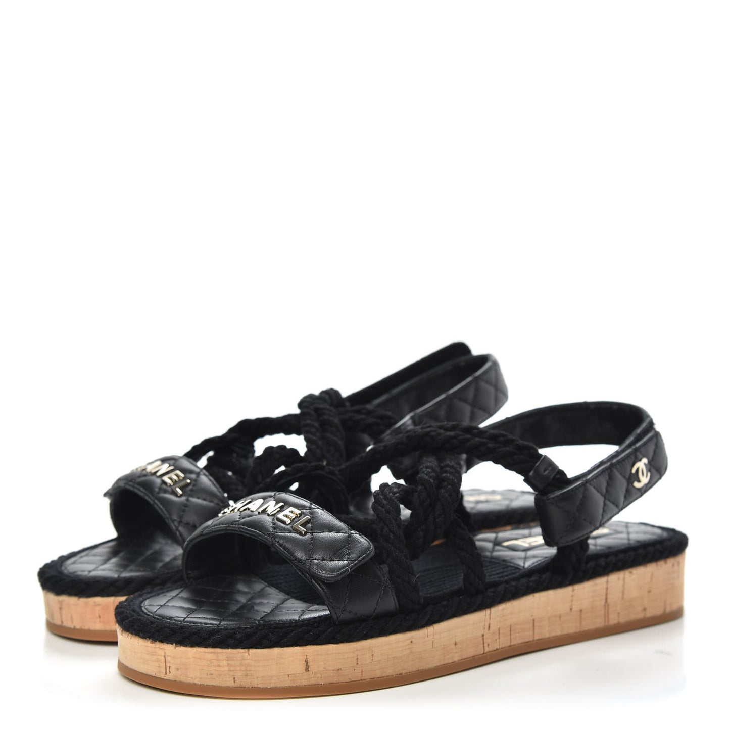 Cord Lambskin Quilted Logo Sandals 40 Black