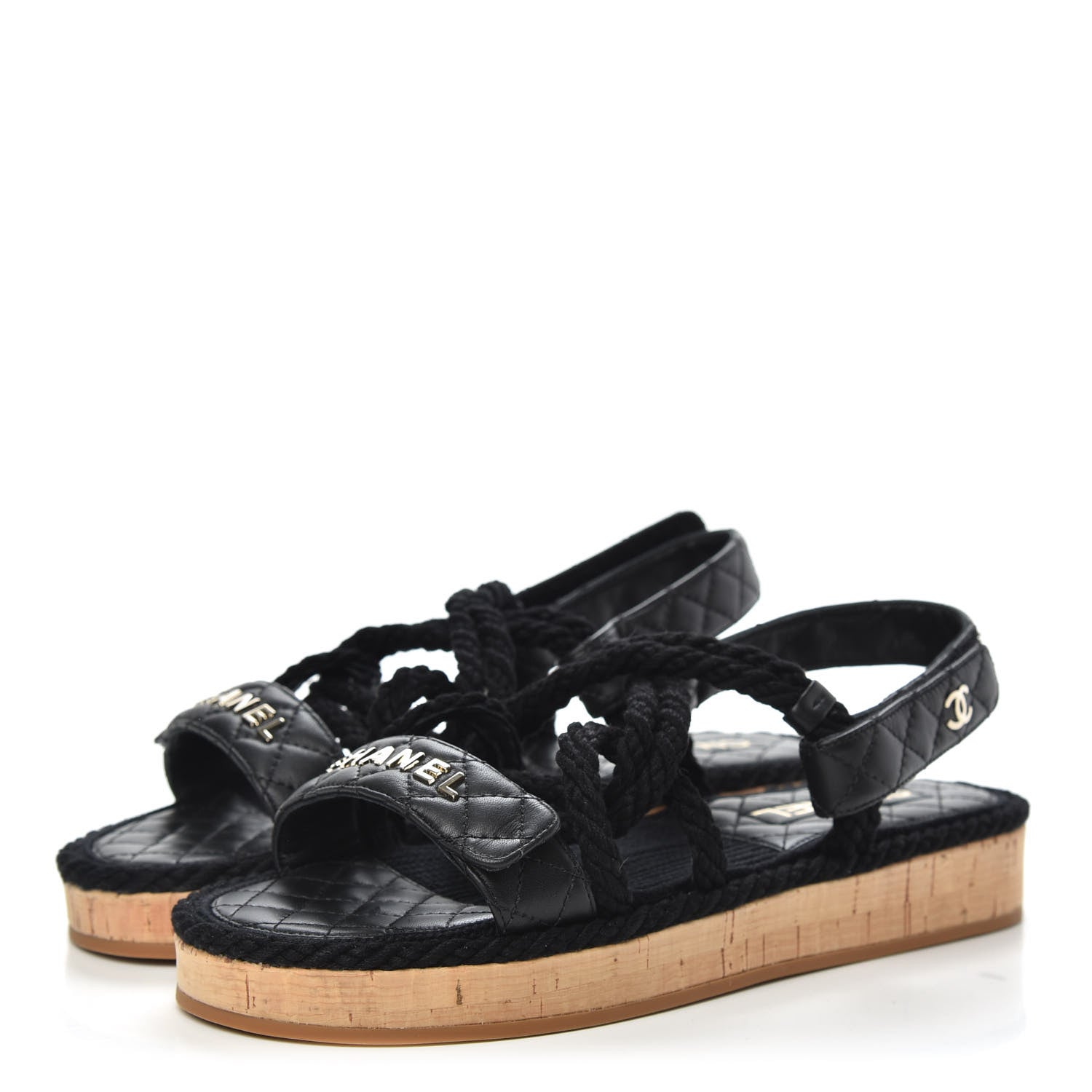 Chanel Cord Lambskin Quilted Logo Sandals 40 Black 3 of 9