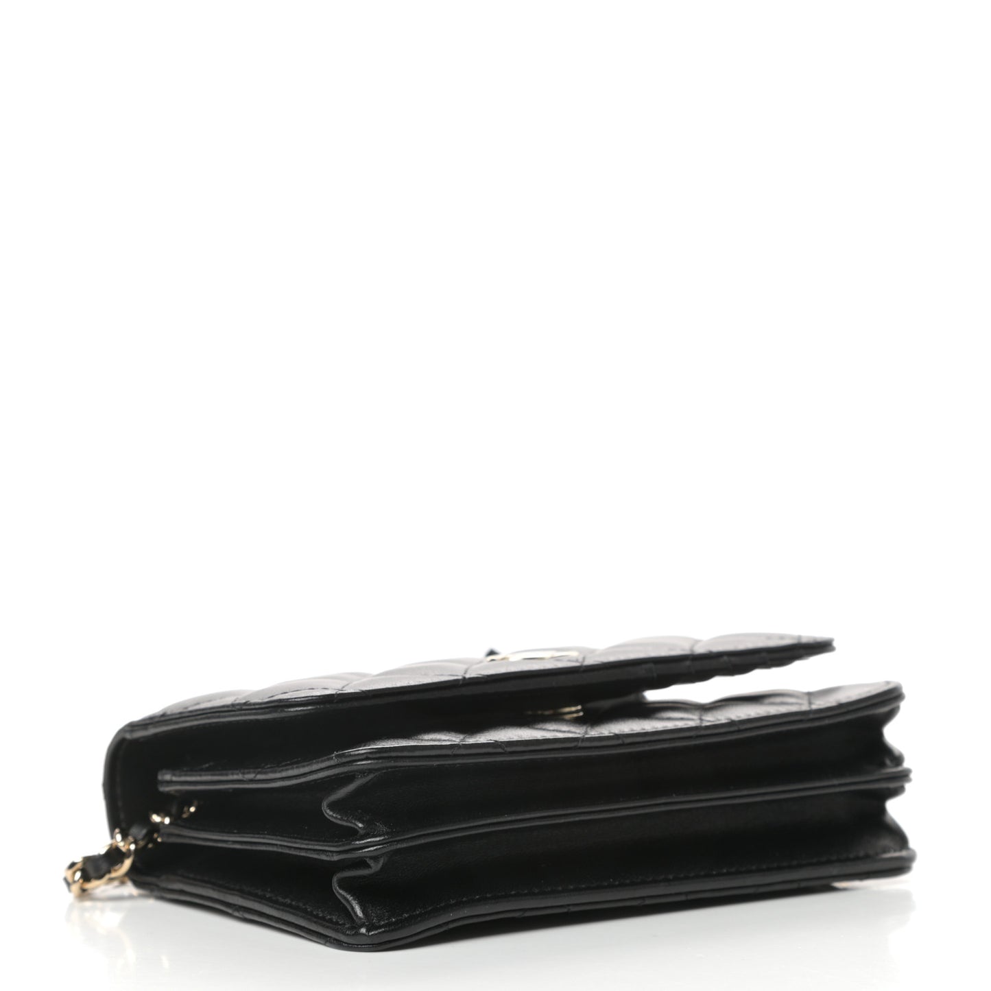 Lambskin Quilted Mini Camellia Bow Wallet On Chain WOC Black