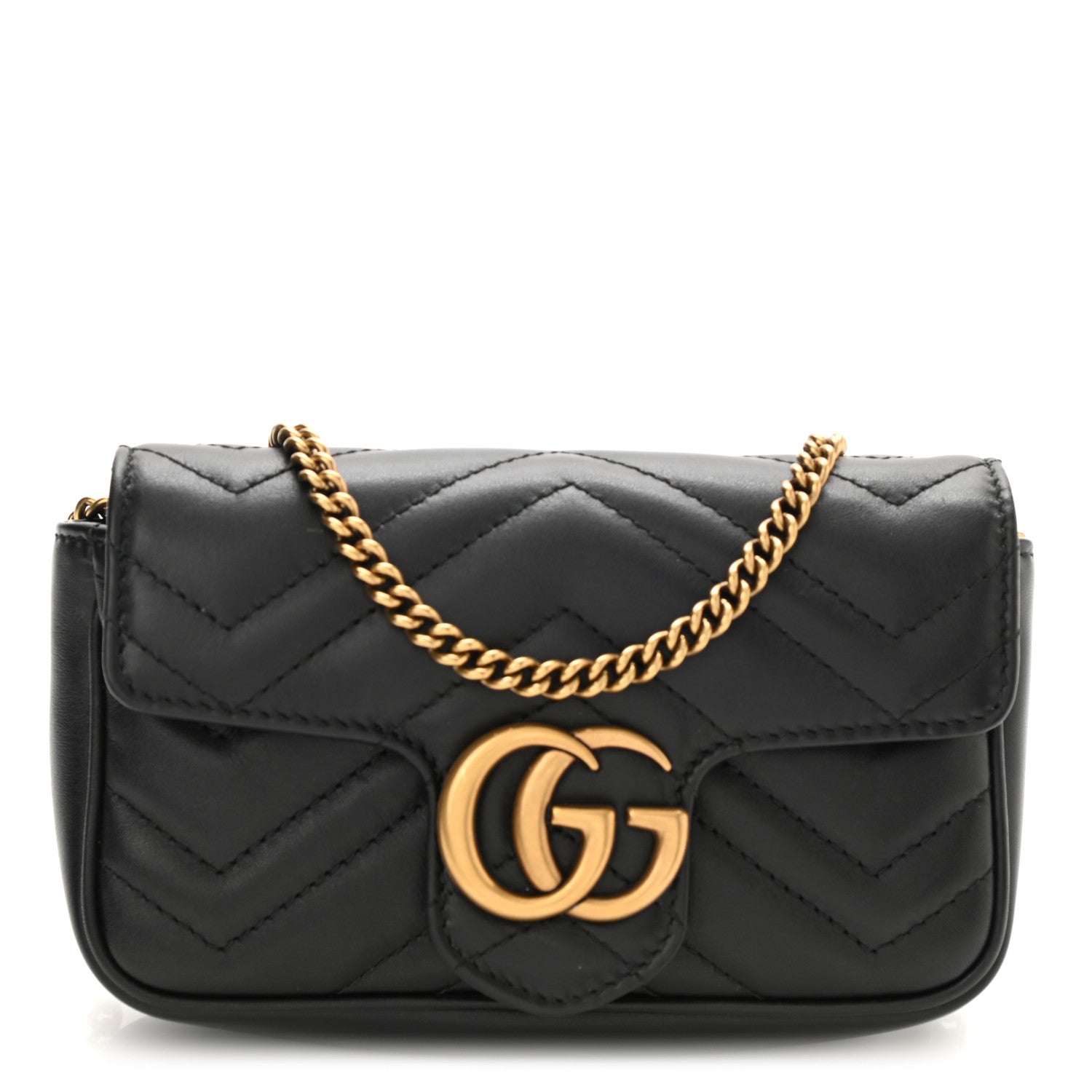 Gucci Calfskin Matelasse Super Mini GG Marmont Shoulder Bag Black 1 of 8