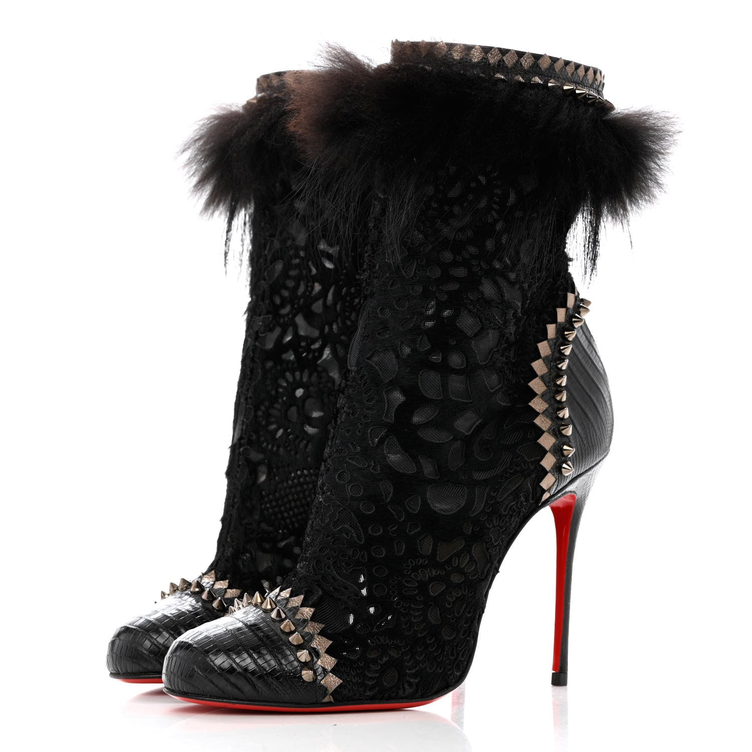 Christian Louboutin Lace Calf Hair Lizard Tootsie 100 Booties 39 Black Multicolor 3 of 7