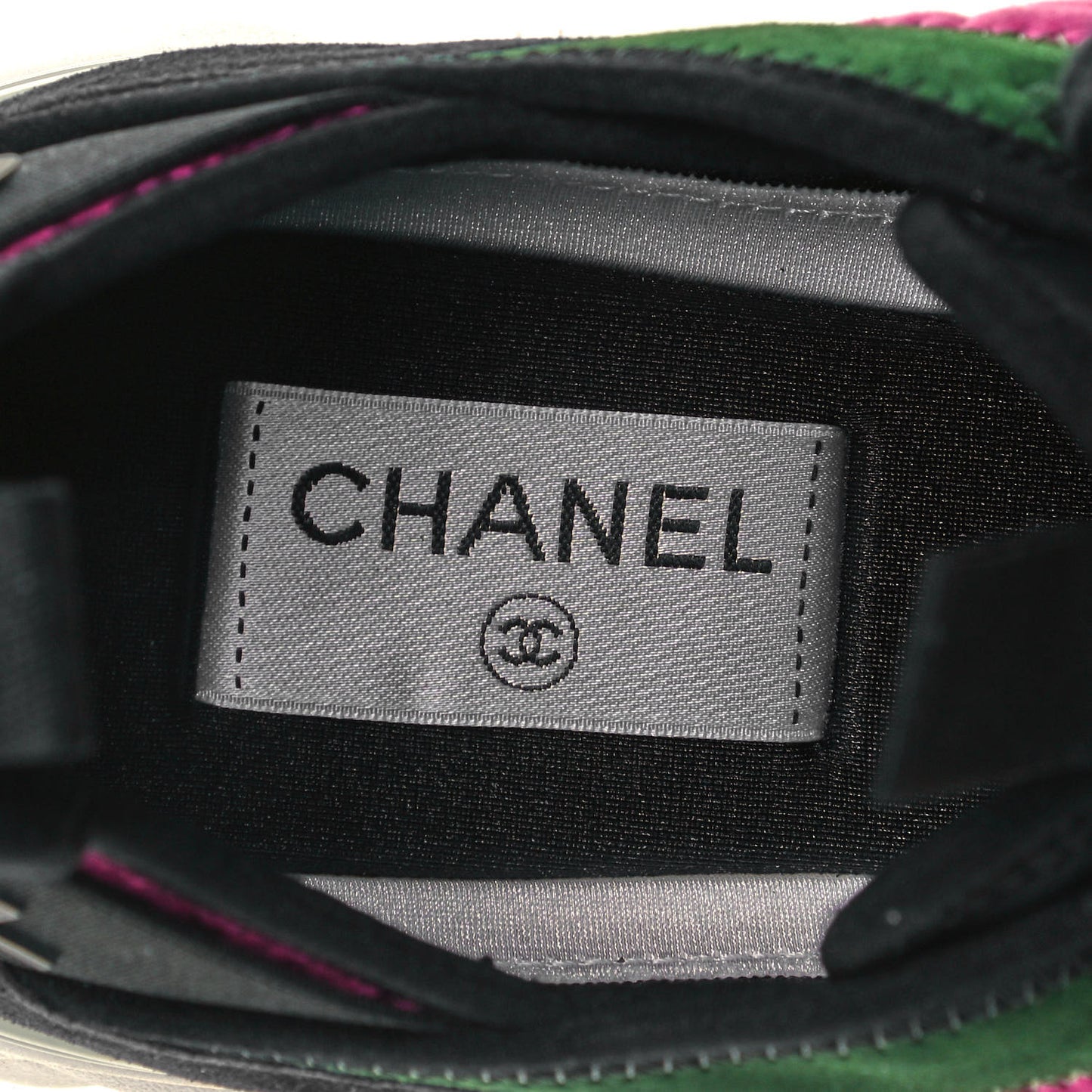Velvet Calfskin Mixed Fibers CC Sneakers 39.5 Dark Pink Green
