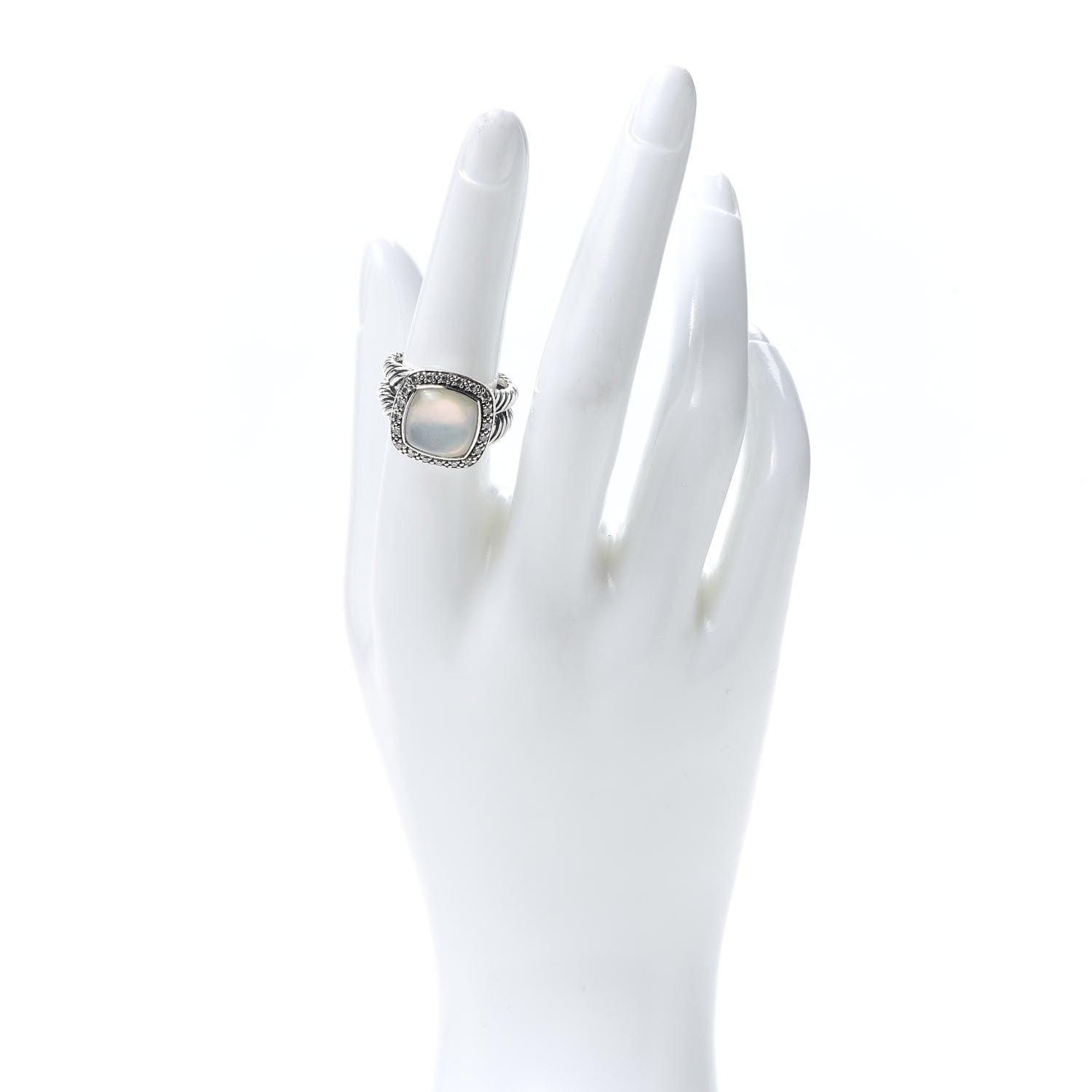 David Yurman Sterling Silver Diamond Mother of Pearl 11mm Albion Ring 54 7 2 of 7