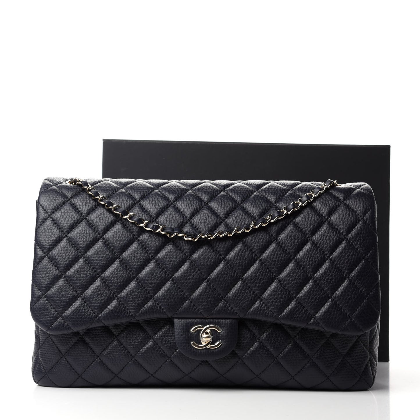 Calfskin Quilted Small XXL Travel Flap Bag Navy