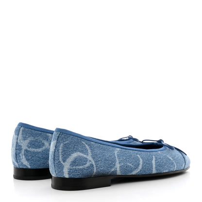 Chanel Denim Printed CC Cap Toe Ballerina Flats 36 Light Blue White 4 of 16