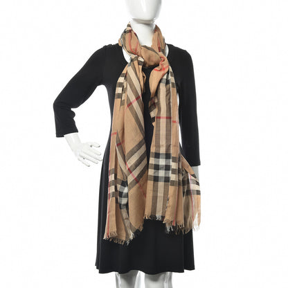 Burberry Cotton Silk Wool Check Bandana Scarf Camel 2 of 4