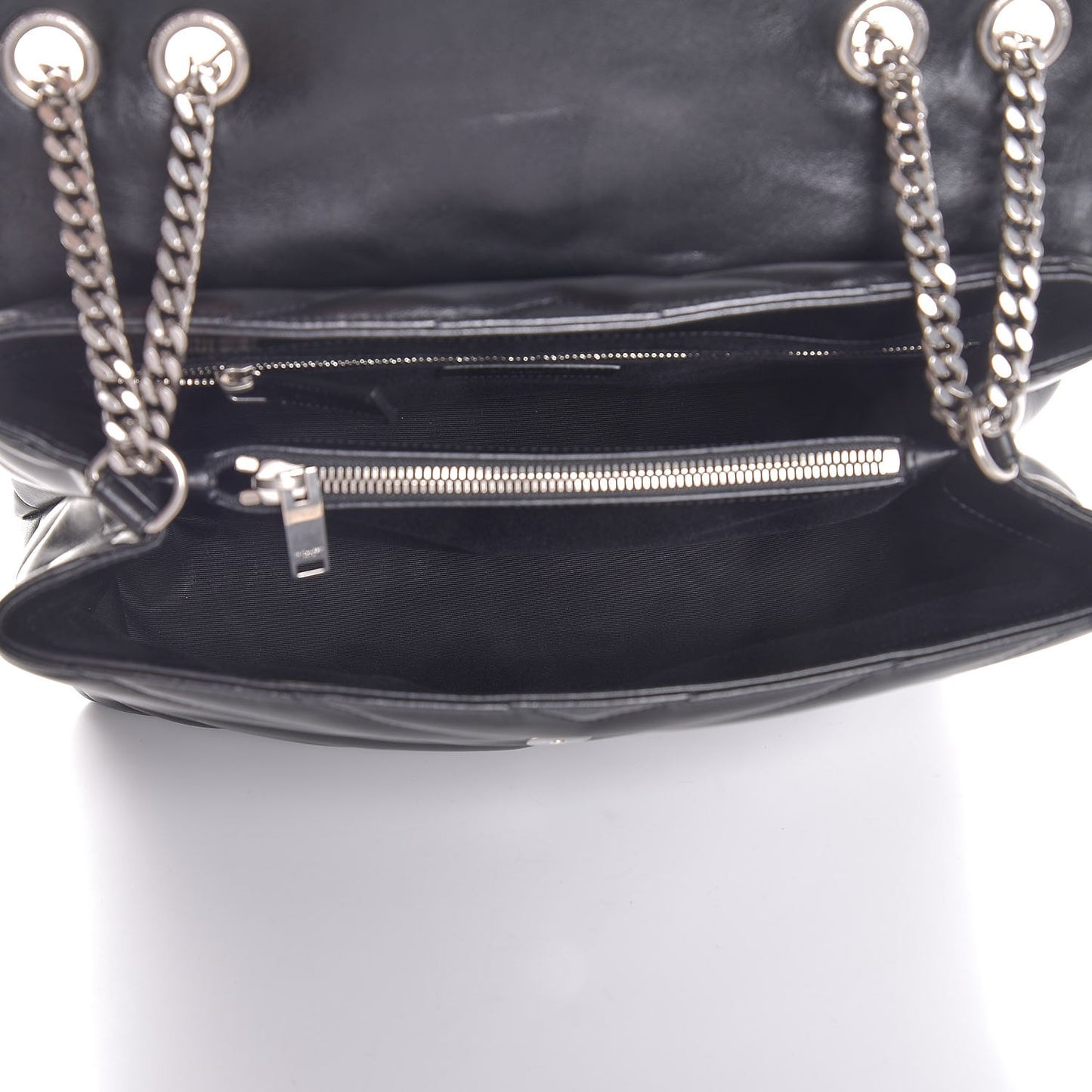 Calfskin Y Quilted Monogram Medium Loulou Chain Satchel Black