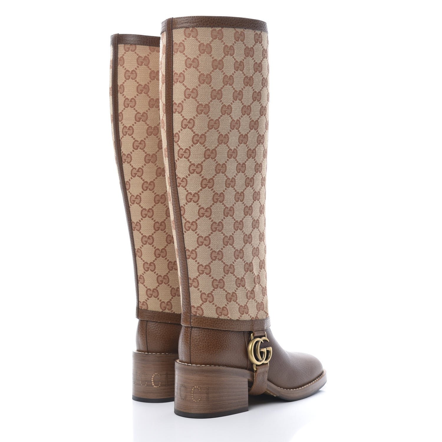Gucci GG Monogram Calfskin Lola Tall Boots 35 Beige Ruggine Cuir 4 of 7