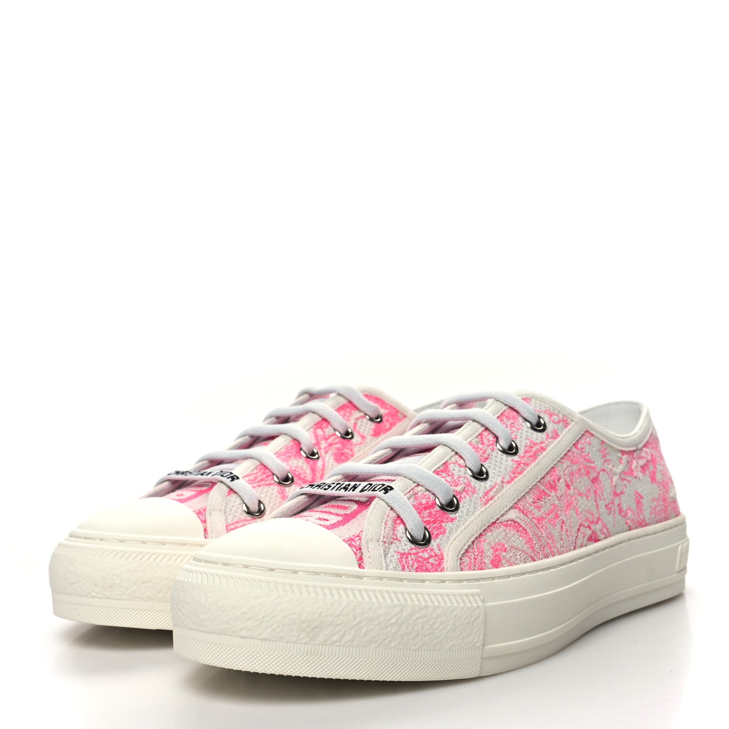 Christian Dior Canvas Fluo Toile De Jouy Embroidered Womens Walk'N'Dior Low Top Sneakers 38 White Fuchsia 3 of 8