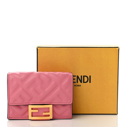 Fendi Nappa FF Diagonal Embossed Micro Tri-Fold Wallet Pink 9 of 9