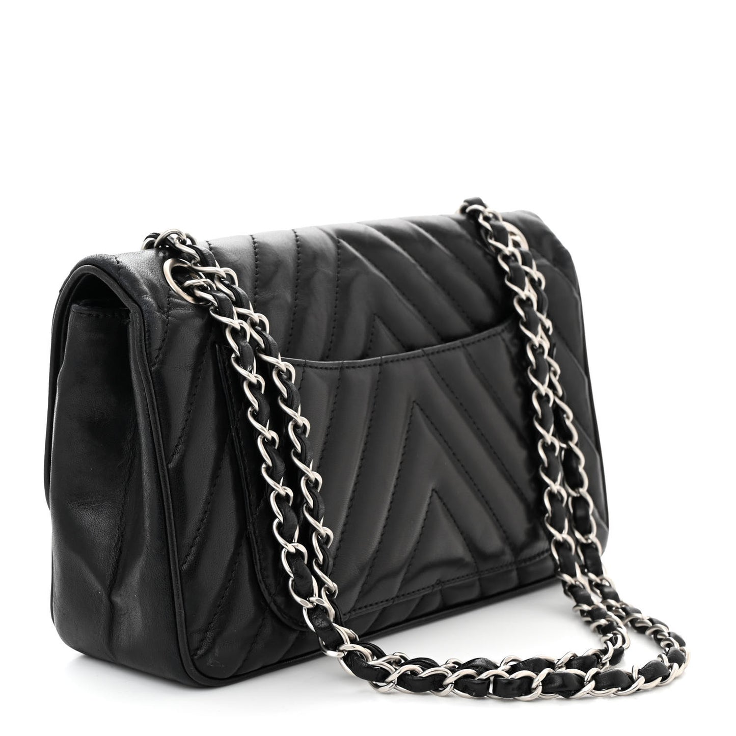 Lambskin Chevron Medium Leo Lion Flap Black