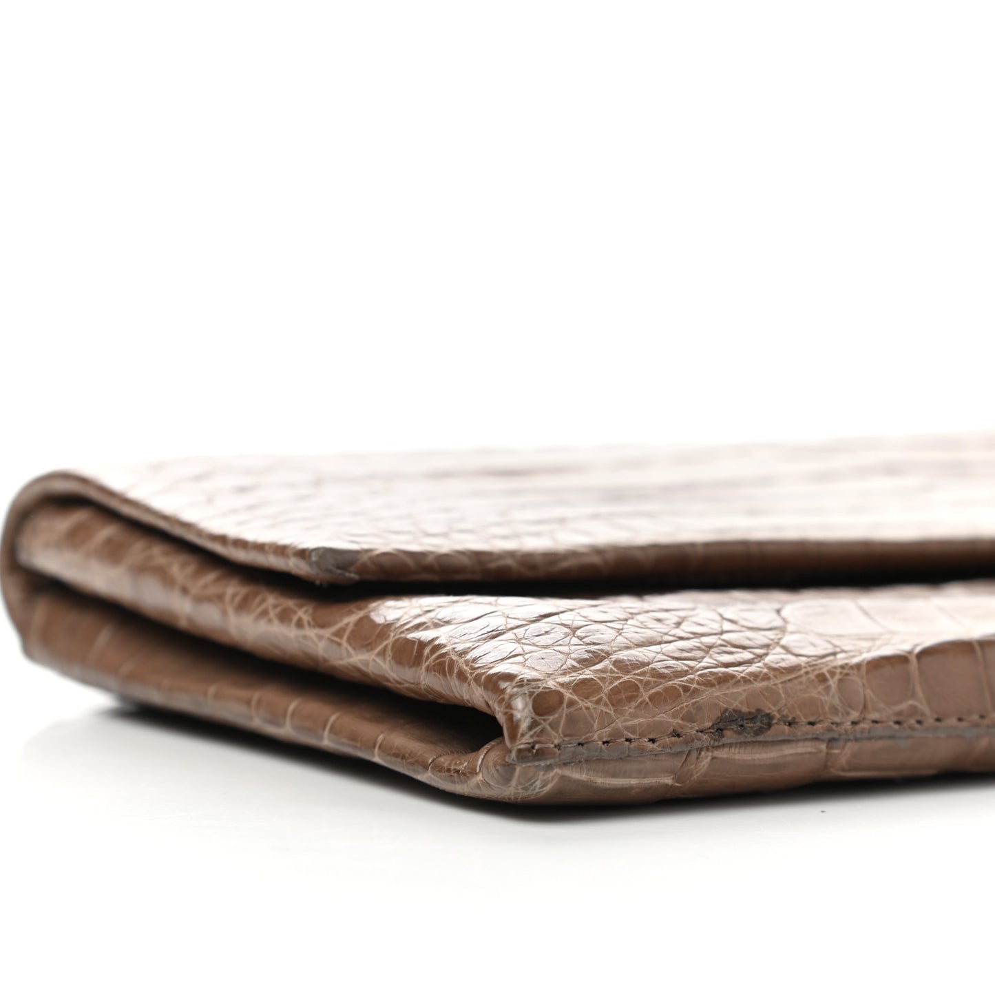 Crocodile Flap Clutch Wallet Taupe