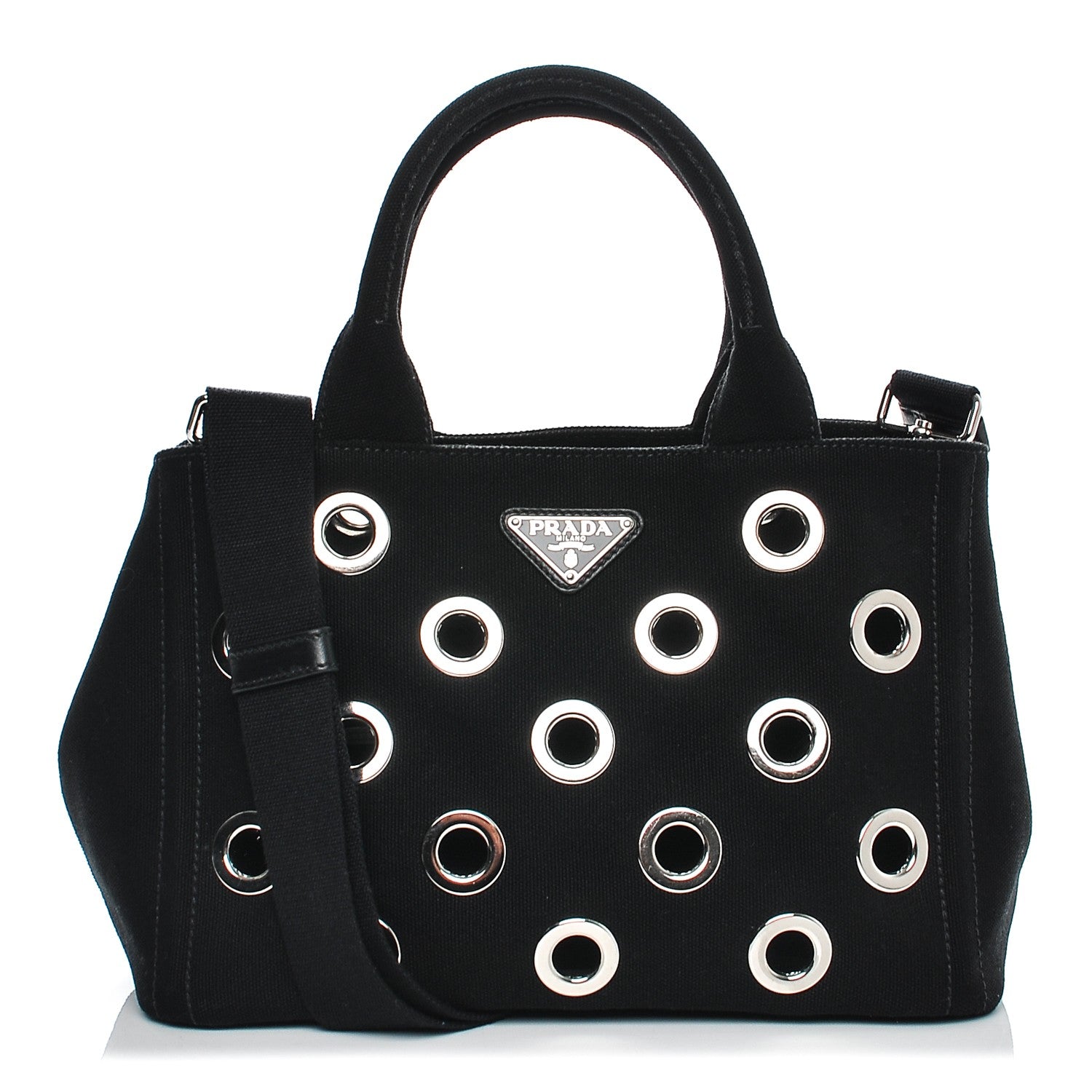 Prada Canvas Canapa Grommet Small Tote Nero Black 1 of 7