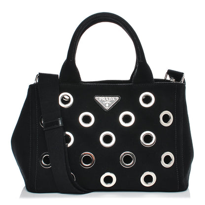 Prada Canvas Canapa Grommet Small Tote Nero Black 1 of 7